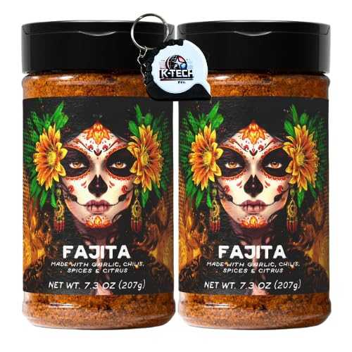 Premium Seasoning Made with Garlic, Chilis, Spices \u0026 Citrus, 7.3 薬局衡オンス (Pack of 2) with K-Tech USA Mini Keychain Measuring Tape (Fajita) Measuring Tape
