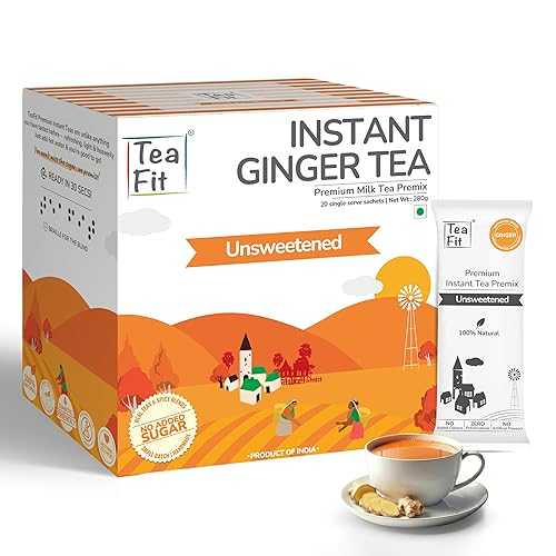 TeaFit Premium Zero Sugar Instant Ginger Tea Pack of 20 Sachets (240gm) / Ginger Tea Premix / No Sugar Milk Chai Premix / Ready to Drink / Adrak Chai Powder / Instant Premix