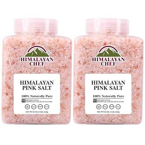 Himalayan Chef Pink Salt Coarse Grain, Salt for Grinder Refill -5 lbs Plastic Jar / 100% Natural Salt, Non-GMO \u0026 Gluten Free - Pack of 2