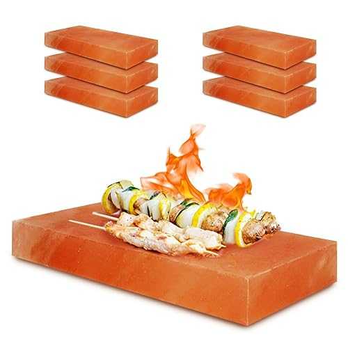 Generic Himalayan Salt Block Tiles for Grilling, Cooking, Cutting, and Serving- 8 x4 x1 Rock Salt Brick Plate is Food Grade. Pack 6 Salt Slab a Unique Gift for Men, Women, Chefs