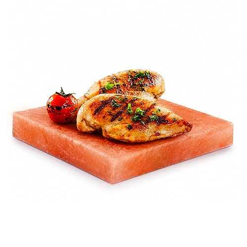 ZKTRADING ZK Himalayan Salt Cooking Block 8x8x1 Plate with Steel Tray Holder- Food Grade Rock Salt for Grilling, Cutting, and Serving, Salt Slab a Unique Gift for Men, Women, Chefs \u0026 Cooks