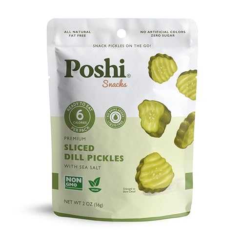 Poshi Sliced Dill Pickles with Sea Salt - Ready-to-Eat Premium Sliced Pickles, Ideal for Meal Toppers \u0026 Snacks, 6 Calories Per Pack, 10 Packs (2 薬局衡オンス Each)