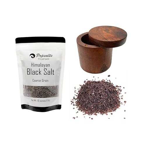 HAMMERSTONE Black Coarse Himalayan Salt (Kala Namak) インチ a Convenient 1 Pound Pouch + 1 Acacia Wood Salt Cellar
