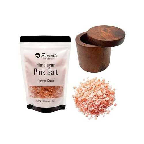 HAMMERSTONE Himalayan Pink Salt (Coarse) インチ a Convenient 1-Pound Pouch + Acacia Wood Salt Cellar