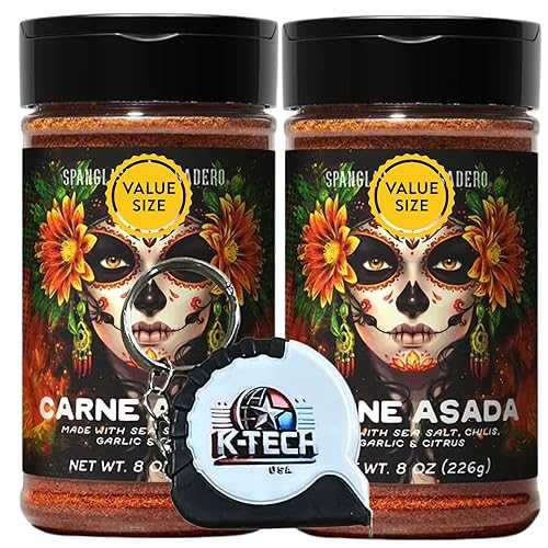 Premium Carne Asada Seasoning Made with Sea Salt.Chilis, Garlic \u0026 Citrus, 8 薬局衡オンス (Pack of 2) with K-Tech USA Mini Keychain Measuring Tape (Carne Asada) Measuring Tape