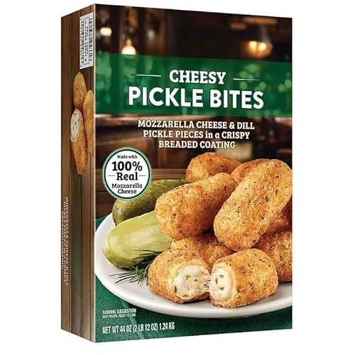 Generic Cheesy Pickle Bites, Mozzarella Cheese, Crispy Breading, Brings the crunch! Farm Rich Cheesy Pickle Bites combine mozzarella cheese with tangy diced dill pickles, all wrapped インチ a crispy Romano breading that de
