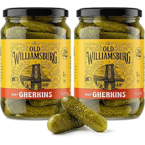 Old Williamsburg Baby Gherkins, 24.3 薬局衡オンス (2 Pack) / Crunchy Dill Pickles インチ Brine / Garlic \u0026 Dill Flavor / Snack Pickles, Sandwich \u0026 Charcuterie Topping