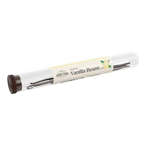 Hometown Provisions Madagascar Vanilla Beans - 3 Whole Pods per Resealable Tube - Gourmet Pure Vanilla for Professional Desserts, Drinks \u0026 Baking