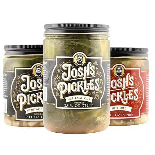 Josh\u0027s Pickles Dill Lovers Pack (3 Jars) Fresh \u0026 Crunchy Refrigerated Pickles Whole \u0026 Sliced Regular \u0026 Hot
