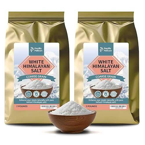 Pacific Pelican Iodized White Himalayan Salt / Coarse Grain, Unrefined, Pure Rock Salt / 2 Pounds / Pack of 2 / 100% Natural \u0026 Organic for Cooking, Seasoning \u0026 Wellness
