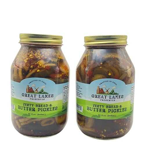 Great Lakes Preserves Zesty Bread and Butter Pickles, Sweet and Spicy Pickle Chips with Hot Peppers, Gluten Free Sweet Heat Pickled Cucumbers, No Artificial Preservatives, Small Batch Ohio, 32 薬局衡オンス (Pack of 4)