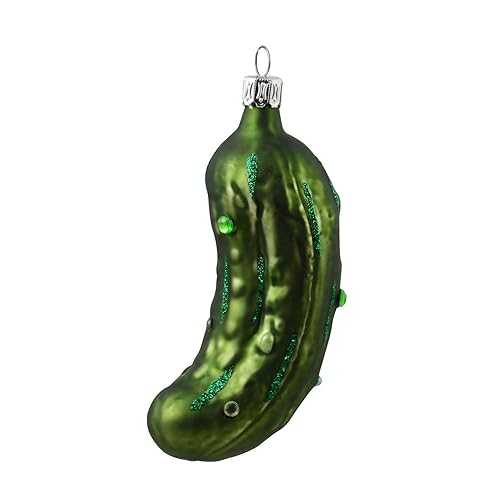 HolidayGiftShops Glass German Pickle (Dark Green Matte, with Crystals)