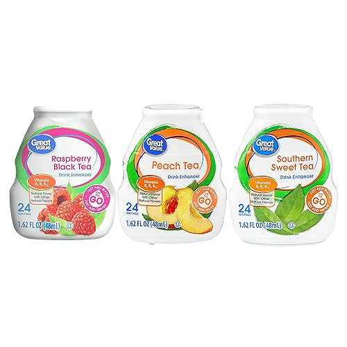 Great Value Liquid Flavor Enhancer Tea Selection - Southern Sweet tea, Peach, Raspberry-Black Tea. Sugar-Free, t. 6 Bottles 1.62 薬局衡オンス each