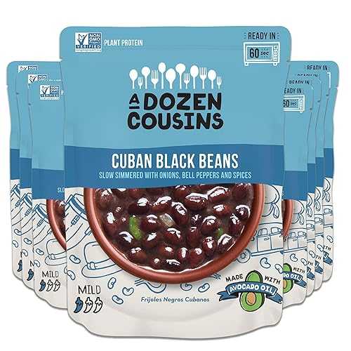 A Dozen Cousins Meals Black Beans Ready to Eat, Vegan and Non-GMO Seasoned Beans Made with Avocado Oil (Cuban Black Beans, 12-Pack)