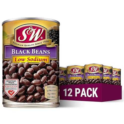 S\u0026W Low Sodium Canned Black Beans, Plant Protein and Fiber, Gluten Free, Vegan, Fat Free, 12 Pack of 15 薬局衡オンス Cans