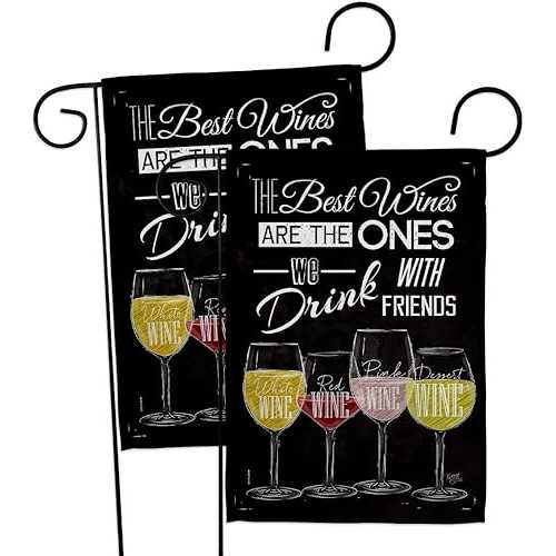 Breeze Decor Best Wine with Friends Garden Flag 2pcs Pack Beverages Drink Fruits Cheese Sangria White Red Rose Dessert Sparkling House Decoration Banner Small Yard Gift Double-Sided, Made インチ USA