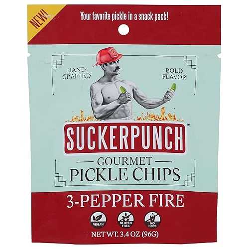 Suckerpunch Gourmet Pickle Chips Three Pepper, 3.4 Oz (Pack of 12)