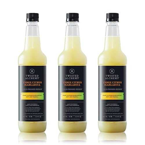 Twisted Alchemy Three Citrus Margarita Mix - Premium Margarita Mixer With Cold Pressed Juice For Craft Cocktails, 50% Juice - (25 Oz Bottle, Pack of 3) - All Natural, Non-GMO \u0026 Preservative Free - Ships Cold