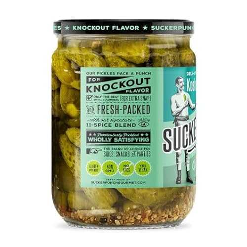 SuckerPunch Deli-Style Kosher Dill Wholes, No High Fructose Corn Syrup, Vegan Friendly, Gluten Free \u0026 Non-GMO, 24 Ounce (Pack of 6)