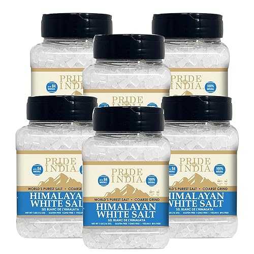 Pride of India - PACK of 6 - Himalayan White Salt Coarse Grind 1 lbs (453.59 gm)- Rarest \u0026 Enriched W/84+ Natural Minerals- Low Sodium- Mineral Rich Nutrition and Enhanced Taste- Healthier Table Salt