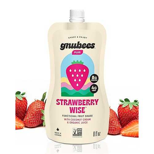 Gnubees Protein Smoothie, 6 Count 8g Protein + 4g Fibersol / Ready-to-Drink Protein Shake For Adults with Real Fruits, Prebiotic, Non GMO, Lactose Free - Strawberry Wise, 8 fl 薬局衡オンス