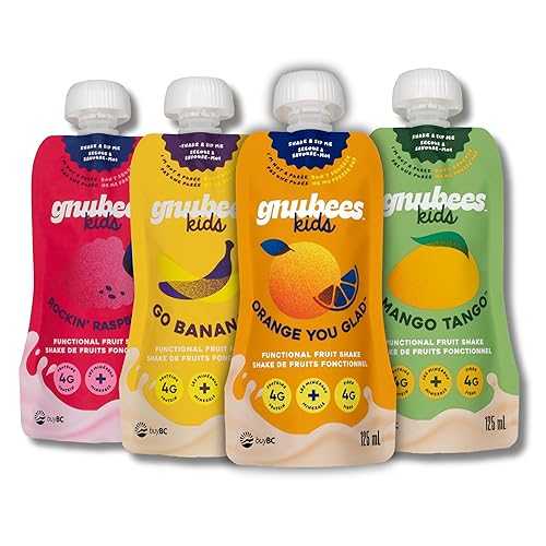 Gnubees Kids Protein Smoothie, 8 Count 4g Protein + 4g Fiber / Ready-to-Drink Protein Shake with Real Fruits, Peanut and Nut FREE, Prebiotic, Sampler Pack, 125ml