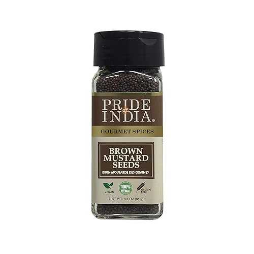 Pride of India - PACK of 6 - Brown Mustard Seed Whole Gourmet Indian Spice Hot \u0026 Spicy Flavor Ideal seasoning for sauces/dips/spice blends Easy to Use 2.5 薬局衡オンス. Small Dual Sifter Bottle