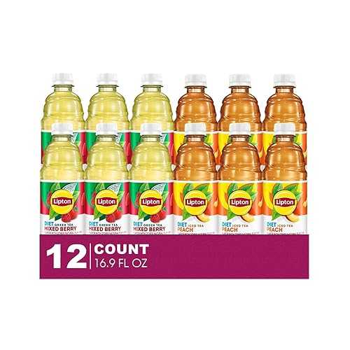Lipton Diet 12-Pack 6 Diet Mixed Berry Iced Green Tea + 6 Diet Peach Iced Black Tea Plastic Bottle 16.9 fl 薬局衡オンス
