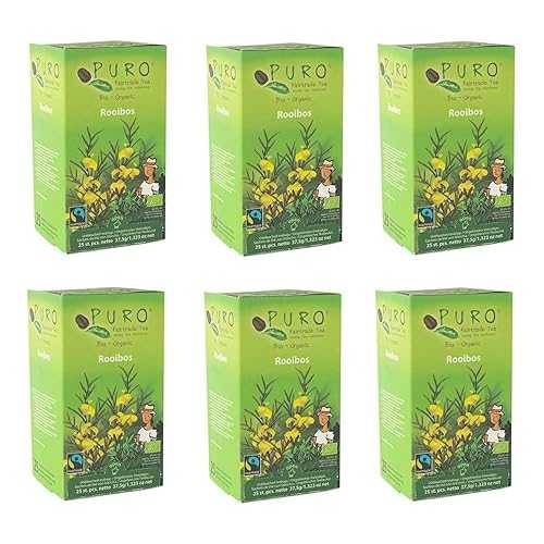 PURO Organic Rooibos Herbal Tea Bags, Fairtrade, 150 Total Tea Bags, Plastic-Free (25 count - Pack of 6 tea boxes)