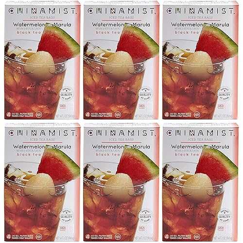 CHINAMIST China Mist Iced Tea Watermelon with Marula Black Tea Infusion Refreshing and Delicious Each Tea Bag Yields 1/2 Gallon 4 bags (Pack of 6)