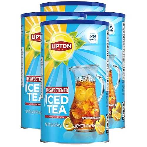 Lipton Unsweetened Iced Tea Mix, Sugar-Free Black Tea, 28 Quarts Each (Pack of 4), Made from Real Tea Leaves, Instant Cold Brew, Zero Calories, 112 Quarts Total