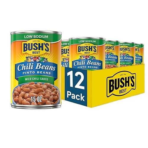 Bush\u0027s Best Bush\u0027s Low Sodium Pinto Beans インチ a Mild Chili Sauce 12-15 薬局衡オンス