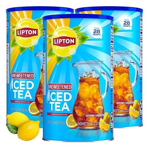 Lipton Unsweetened Iced Tea Mix, Black Tea Powder, 28 Quarts per Canister, Pack of 3 (84 Quarts Total), Smooth Crisp Flavor, Kosher Certified