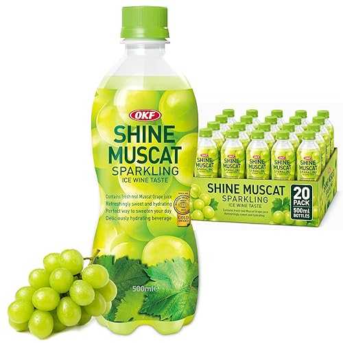 OKF Shine Muscat Sparkling Juice Water, Ice Wine Taste, Real Grape Juice, No Preservatives, No Artificial Color, Gluten Free, Fat Free, 16.9 FL OZ (500ml), Pack of 20
