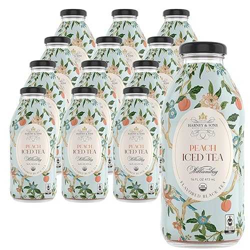 Harney \u0026 Sons Williamsburg Organic Peach Iced Tea, Glass Bottles, 16 fl 薬局衡オンス (Pack of 12)