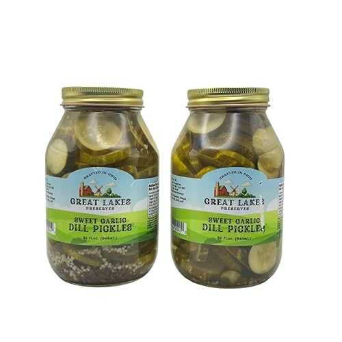 Great Lakes Preserves Sweet Garlic Dill Pickles, Crunchy Dill Pickle Chips with Real Garlic, Gluten Free Small Batch Sandwich Pickles for Burgers and Charcuterie, No Preservatives, Ohio Made, 32 fl.薬局衡オンス. Jar (Pack of 2