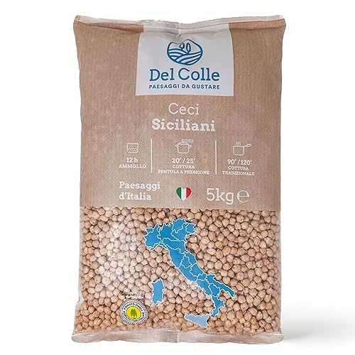 Del Colle Sicilian Chickpeas, 11 LBS (5 kg) Italian Ceci Garbanzo Beans. Perfect for Hummus, Pasta, Soup and Salad. Sproutable, Vegan, Kosher, Bulk (Pack of 1)