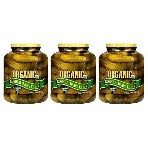 Organic Kosher Baby Dill Pickles - Crunchy Whole Cucumbers, Non-GMO, Gluten-Free, Vegan, No Artificial Preservatives, Classic Tangy Flavor , Enjoy perfectly crisp baby dill pickles with a satisfying crunch インチ every bit