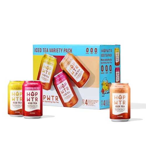HOP WTR HOPWTR Iced Tea Variety Pack - Peach, Raspberry \u0026 Lemonade Sparkling Tea, Non Alcoholic Functional Beverage with Adaptogens, Nootropics \u0026 Vitamin C, Zero Sugar (12 Pack, 12薬局衡オンス Cans)