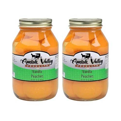 Amish Valley Products Old Fashioned VANILLA Peaches Halves Canned Jarred Peach インチ 32 薬局衡オンス Glass Jar (2 QT Jars)