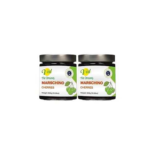 Ved Gourmet Original Green Maraschino Cherries - Italian Cherry for Old-Fashioned Cocktails - Vegan Cocktail, Bourbon Cherries インチ Natural Syrup for Cocktail Garnish (600 Gram (Pack Of 2))
