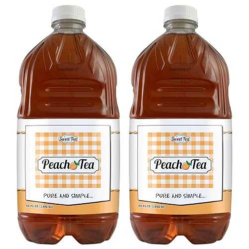 Southern Sweet Tea Company Peach Iced Tea, Real Brewed Black Tea, Pure Cane Sugar, 128薬局衡オンス Family Pack (2x 64薬局衡オンス), Gluten-Free, Caffeinated, All-Natural Flavor