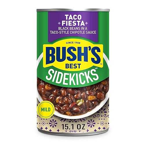 Bush\u0027s Best Taco Fiesta Black Beans, Source of Plant Based Protein and Fiber, Low Fat, Gluten Free, Taco-Style Chipotle Sauce, 15.1 Ounce (Pack of 4)