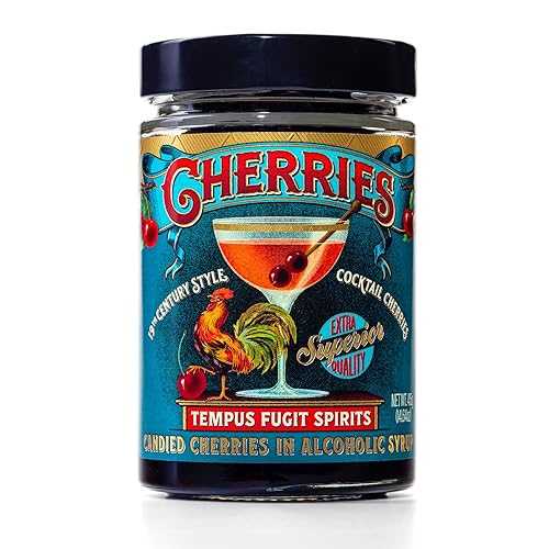 Tempus Fugit Spirits Black Amarena Cocktail Cherries / Italian Brandy Cherries / Cocktail Garnish for Old Fashioned, Manhattan Cocktails / Gourmet Historic Recipe / 14.6薬局衡オンス, 415g Jar