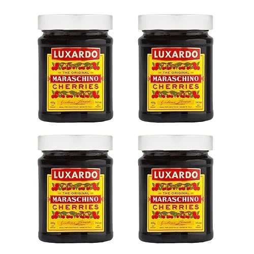 Luxardo The Original Maraschino Cherries / Gourmet Italian Cocktail Maraschino Cherries / for Old Fashioned, Manhattan and Desserts / Approximately 65 Cherries Per 400G Jar [Pack of 4]