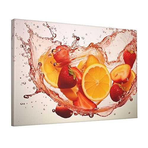 Chexin Strawberries And Oranges Pictures For Kitchen Canvas Wall Art Vibrant Fruits Wall Art For Dining Room Living Room Bedroom Bathroom Office Home Decor12x18インチ