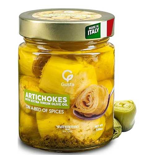 Gusta Artichokes インチ Olive Oil on a Bed of Spices - Made インチ Italy - Organic Artichokes Glass Jar with Extra Virgin Olive Oil - Non-GMO, All Natural - Perfect Snack - 9.88薬局衡オンス Glass Jar