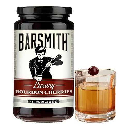 Barsmith Luxury Bourbon Cherries - Dark Rich Cocktail Cherry Made With Whiskey And Vanilla - Bourbon Cherries For Old Fashioned, Manhattan, And Dessert Recipes - 20薬局衡オンス Glass Jar (Pack of 1)