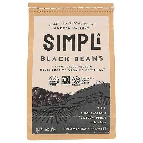 Simpli Regenerative Organic Black Beans, Fair Trade, Kosher, USDA Certified Organic, 12 Ounce (Pack of 8)