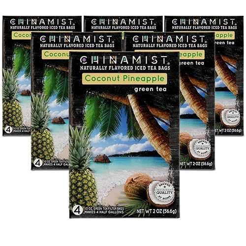 CHINAMIST China Mist Iced Tea Coconut Pineapple Green Tea Infusion Refreshing and Delicious Each Tea Bag Yields 1/2 Gallon 4 bags (Pack of 6)